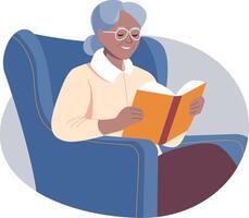 A flat style illustration showing a grandma reading a book vector