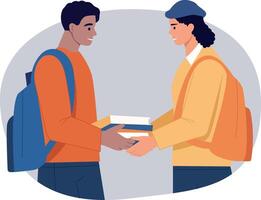 A flat style illustration showing characters exchanging books vector