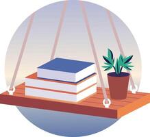 Flat style illustration showing books on a floating shelf vector