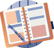 A flat style illustration showing a notebook with pen vector
