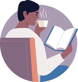 Flat illustration showing person reading a book as a relaxing hobby vector