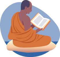Flat style illustration showing a calm monk reading alone vector