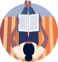Flat style illustration depicting a bibliophile character reading a book vector