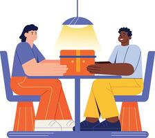 Flat style illustration showing intercultural characters interacting warmly vector
