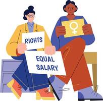 A flat illustration showing employees demanding equal salary vector