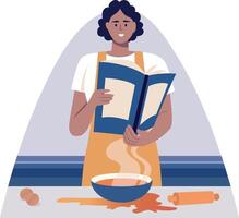 Flat illustration showing a character trying to follow recipe book vector