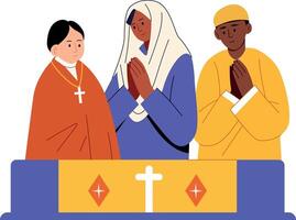 Flat style illustration showing characters supporting religious freedom vector
