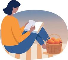 Flat style illustration showing a person enjoying picnic reading vector