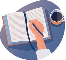 Writing a diary with a pen, flat style illustration vector