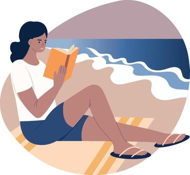 Flat style illustration showing a character doing beach reading vector