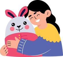 Flat style illustration showing a character doing toy hug vector