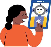 A flat style illustration showing a person doing robot chat vector
