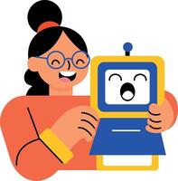 A flat style illustration showing a person with ai assistant vector