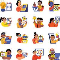 Set of Flat Style Artificial Intelligence Illustrations vector