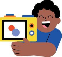 A flat style illustration showing a person using smart camera vector