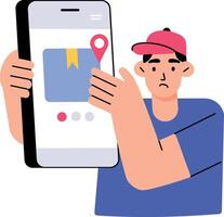 Flat style illustration showing a character using parcel tracking app vector