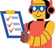 A flat style illustration showing a character generating reports vector