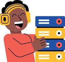A flat style illustration showing a person fixing server vector