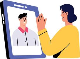 A flat style illustration showing a character doing chat with her friend vector