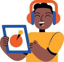 A flat style illustration showing a person analyzing on device vector