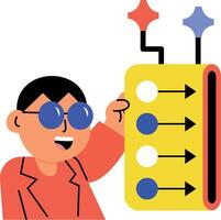 A flat style illustration showing a person holding data pipeline vector