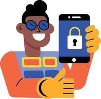 Flat style illustration showing a character encrypting data files vector