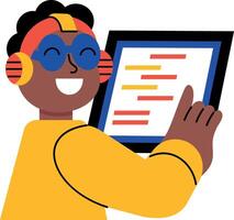 A flat style illustration showing a person writing ai code vector