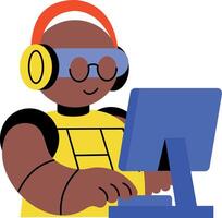 Flat style illustration showing an ai robot working on a system vector