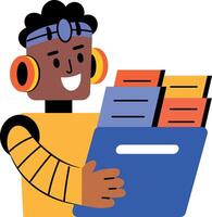 A flat style illustration showing a robot organizing files vector