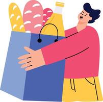 A flat style illustration showing a grocery delivery vector