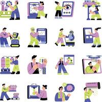 Pack of Flat Style Machine Art Illustrations vector
