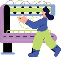 Flat illustration showing a character operating an industrial machine vector