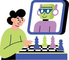 Flat style illustration showing a character playing robot chess vector
