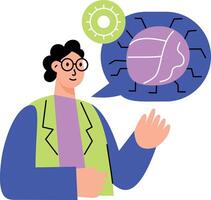 A flat style illustration showing a robot scientist vector