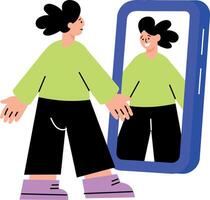 A flat style illustration showing a character using smart mirror vector