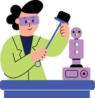 Flat style illustration showing a character doing robot calibration vector