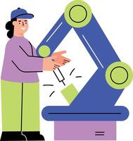 A flat style illustration showing an automatic welding arm vector