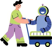 Flat style illustration showing a transporting robot vector