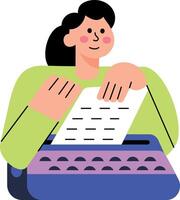 Flat style illustration showing a character using a typewriter vector