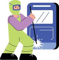 Flat style illustration showing a worker doing welding vector