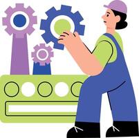 A flat style illustration showing mechanical engineer at workstation vector