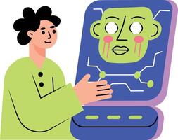 A flat style illustration showing ai engineer working on a device vector