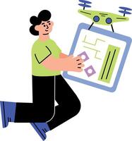 A flat style illustration showing a drone delivery vector