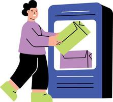 A flat style illustration showing worker dispatch parcel from warehouse vector