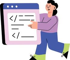 A flat style illustration showing a character doing machine coding vector