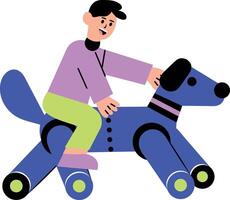 Flat style illustration showing a character sitting on a robot dog vector