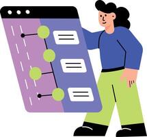 Flat style illustration showing holographic display of data interface vector