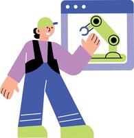A flat style illustration showing an automatic cnc machine vector