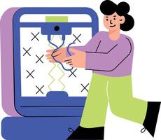 Flat style illustration showing a character using 3d printer machine vector