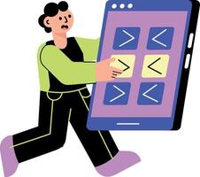 A flat style illustration showing person focused on coding vector